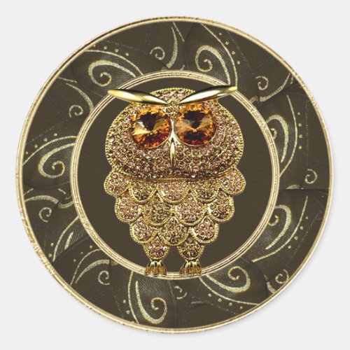 Classy Gold Jewels Steampunk Owl Stickers