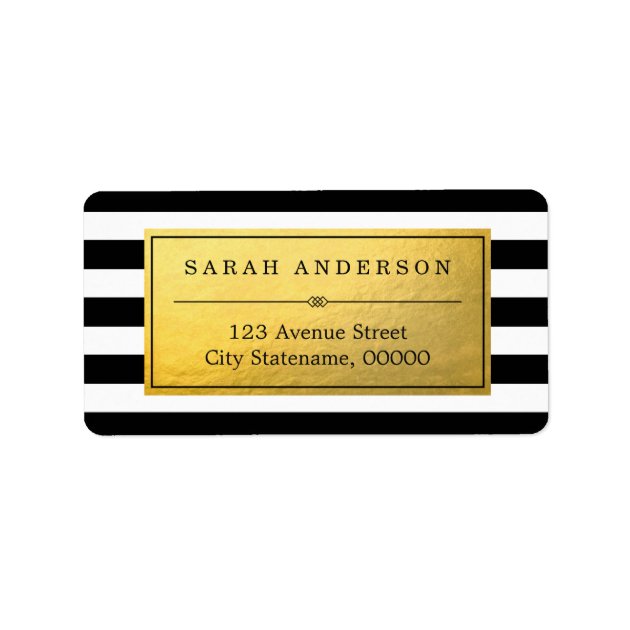 Classy Gold Label And Black White Stripes