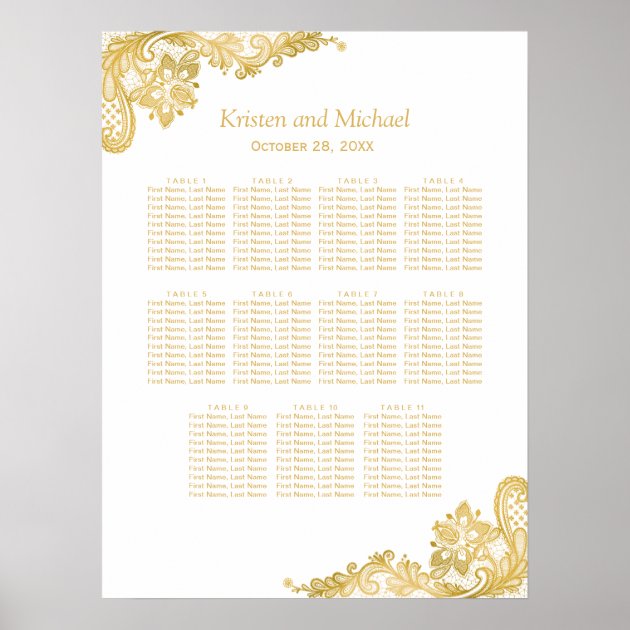 Classy Gold Lace Wedding Seating Chart Poster