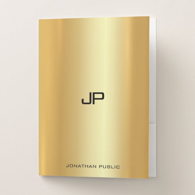 Classy Gold Look Elegant  Modern Monogram Office Pocket Folder (Front)