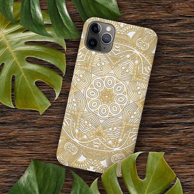 Classy Gold Mandala Art Pattern On White iPhone Case (Creator Uploaded)