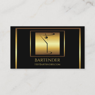Classy gold martini bartender logo business card