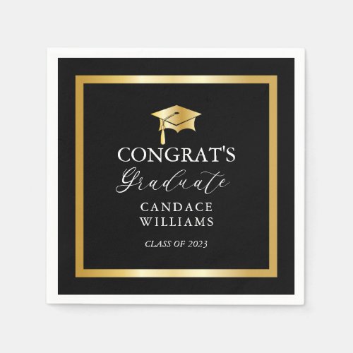 Classy Gold Minimalist Graduation Party Black Napkins