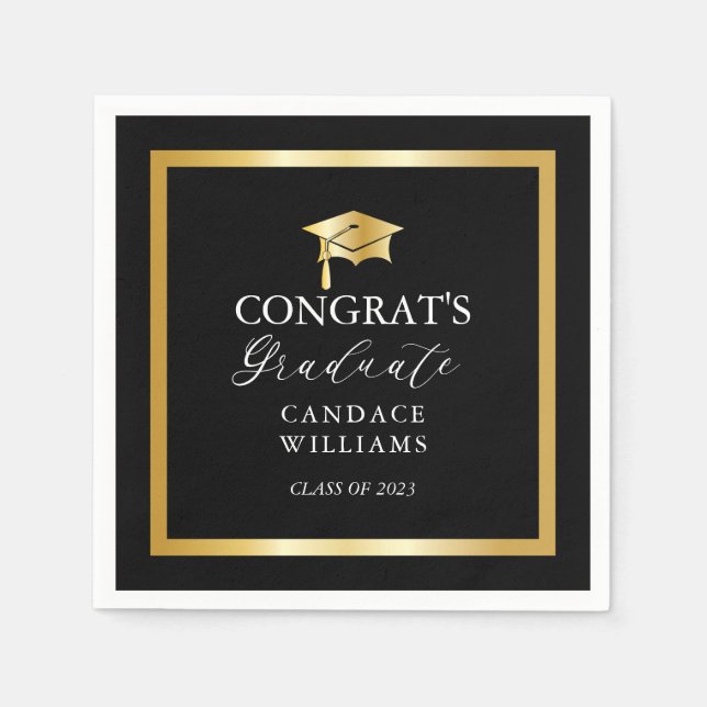 Classy Gold Minimalist Graduation Party Black Napkins (Front)