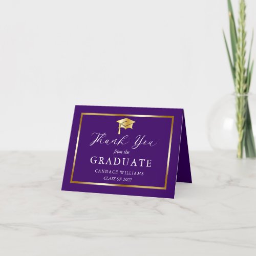 Classy Gold Minimalist Graduation Purple Thank You Card