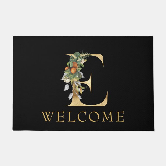 Classy Gold Monogram E with Fruit Doormat (Front)