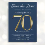 Classy Gold Navy Blue 70th Birthday Party  Save The Date<br><div class="desc">Classy Gold Navy Blue 70th Birthday Party Save the Date. Simple yet classy birthday save the date card with the birth year milestone in solid gold text effect! This is an editable template and could be used for both male and female. Contact me if you have any questions, I will...</div>