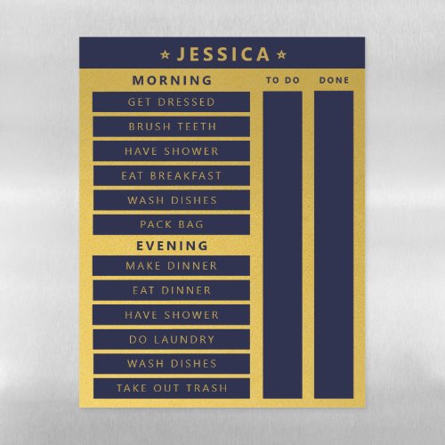 Classy Gold Navy Daily Routine Chores  Magnetic Dry Erase Sheet