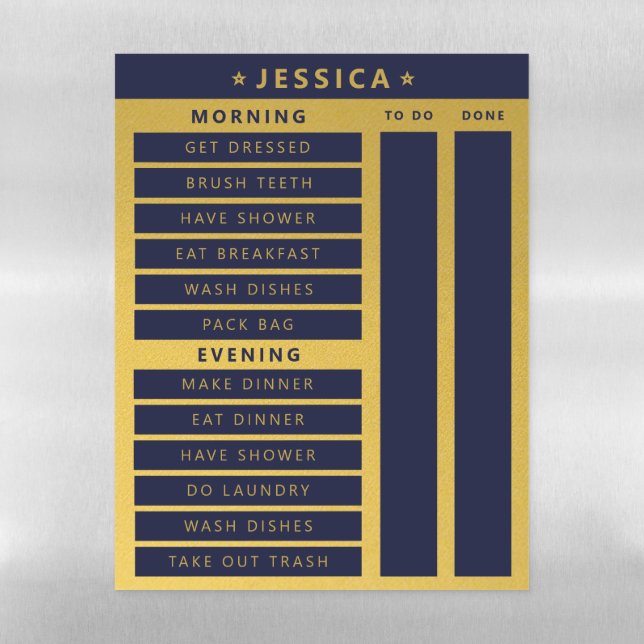 Classy Gold Navy Daily Routine Chores  Magnetic Dry Erase Sheet (Vertical)