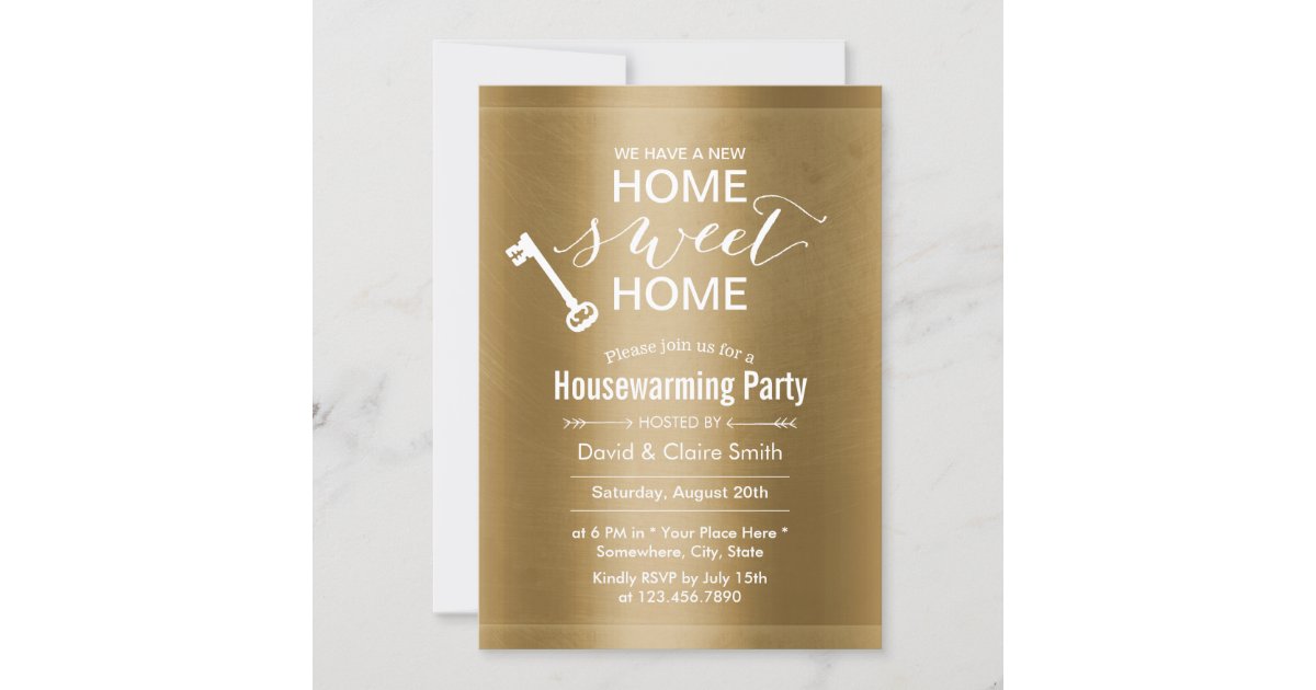 Classy Gold New Home Sweet Home Housewarming Party Invitation Zazzle