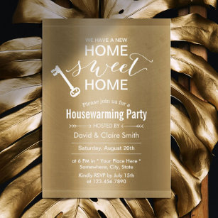 Classy Gold New Home Sweet Home Housewarming Party Invitation