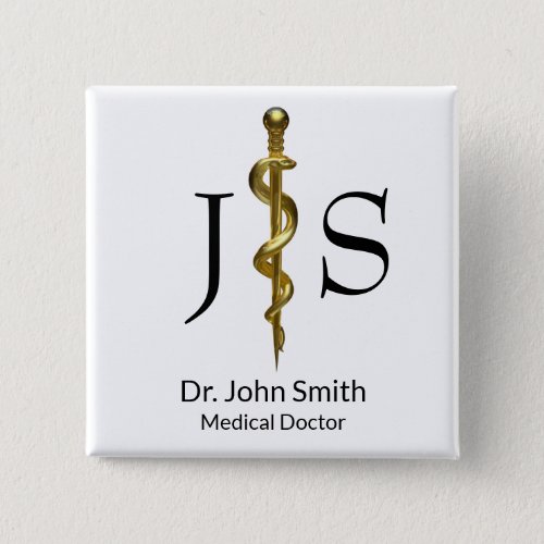 Classy Gold on White Rod of Asclepius Medical Button