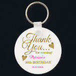 Classy Gold Pink 50th Birthday Thank You Favor Keychain<br><div class="desc">50th birthday thank you favor gift keychain in classy pink and gold typography .</div>