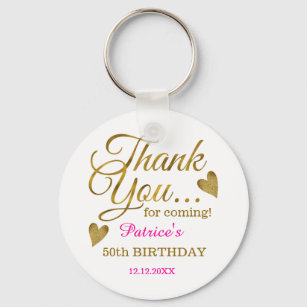 Classy Gold Pink 50th Birthday Thank You Favor Keychain
