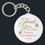 Classy Gold Pink 50th Birthday Thank You Favor Keychain<br><div class="desc">50th birthday thank you favor gift keychain in classy pink and gold typography .</div>