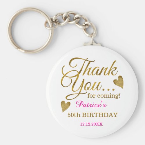 Classy Gold Pink 50th Birthday Thank You Favor Keychain