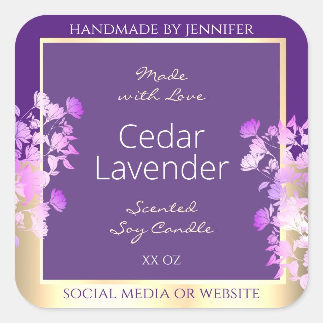 Classy Gold Purple Floral Product Packaging Labels (Front)