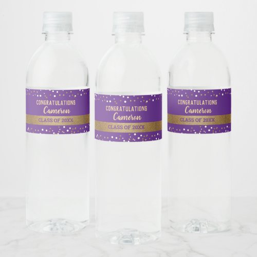 Classy Gold Purple Graduate personalized Water Bottle Label