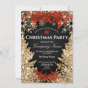 Classy Gold Red Glitter Corporate Christmas Party Invitation