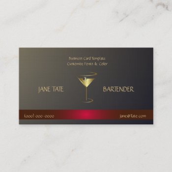 Classy Gold Red Metallic Bartender Template Business Card by BartenderSchool at Zazzle