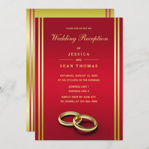 Classy Gold & Red, Wedding Rings Wedding Reception Invitation