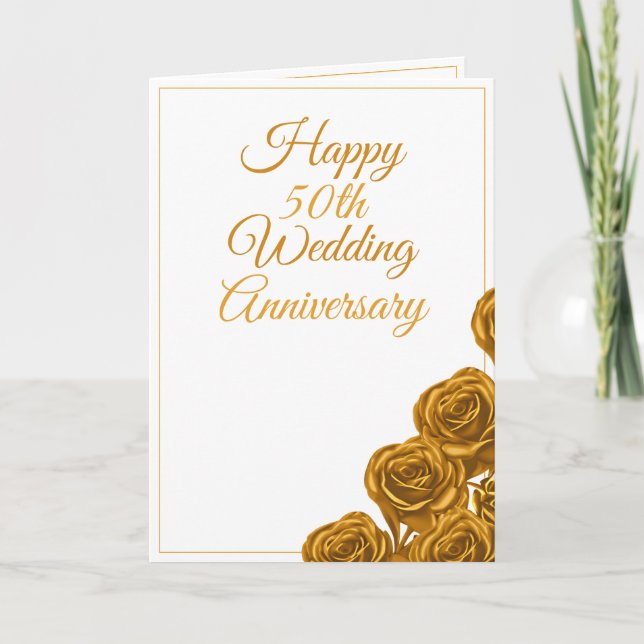Classy Gold Roses 50th Wedding Anniversary Card (Front)