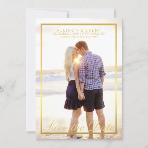 Classy Gold Save the Date Photo Card