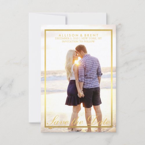 Classy Gold Save the Date Photo Card