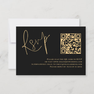 Classy Gold Script Black QR Code Wedding RSVP