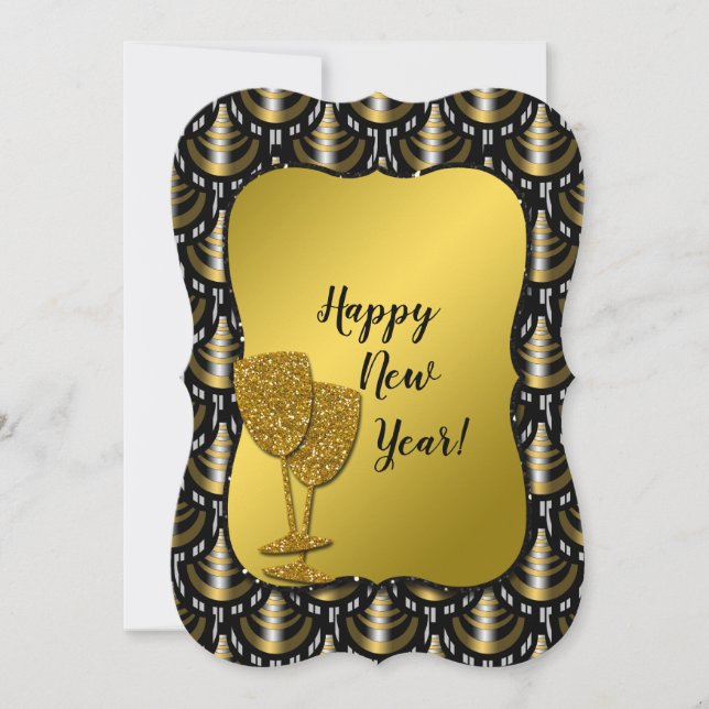 Classy Gold, Silver and Black New Year Holiday Card (Front)