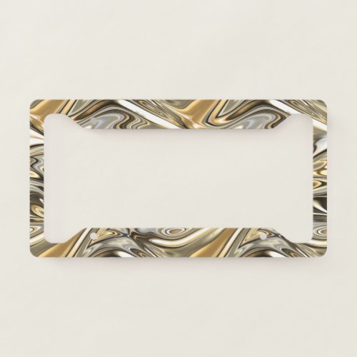 Classy Gold Silver Gray Swirls Waves Art Pattern License Plate Frame