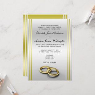 Classy Gold & Silver, Wedding Rings Wedding Invitation