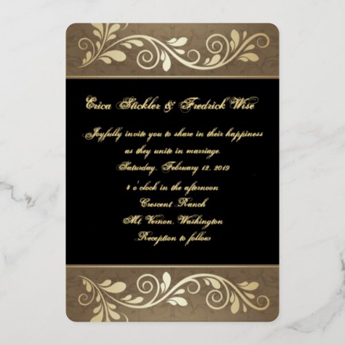 Classy Gold Swirl Flat Foil Wedding Invitation  Foil Invitation