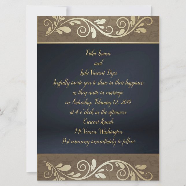 Classy Gold Swirl Flat Wedding Invitation  (Front)