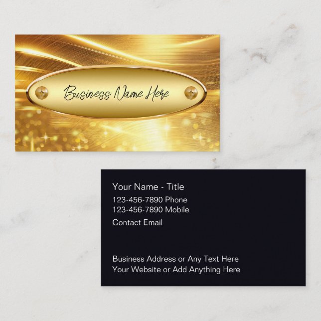 Classy Gold Tone Modern Business Cards (Front/Back)