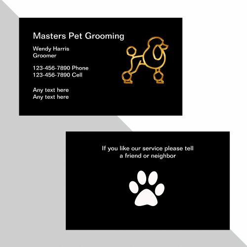 Classy Gold Tone Poodle Pet Groomer Business Card