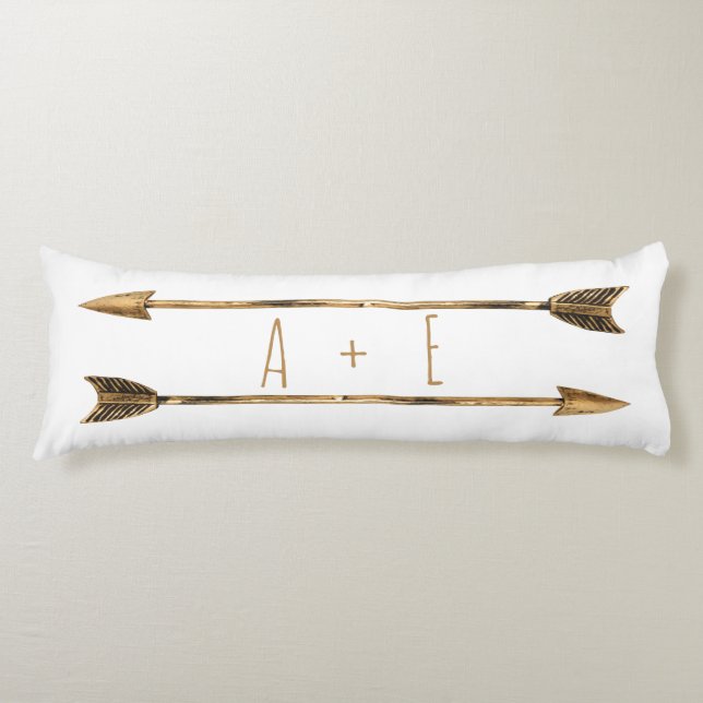 Classy Gold Tribal Arrows Couple's Initials Body Pillow (Front)