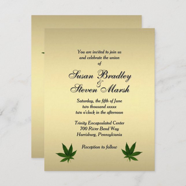 Classy Gold Weed Ticket Wedding Invitation (Front/Back)