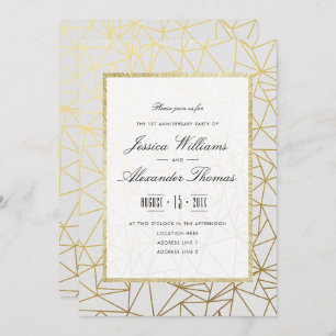 Classy Gold & White 1st Wedding Anniversary Invitation
