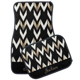 Classy Gold, White Arrow Pattern on Black Car Floor Mat