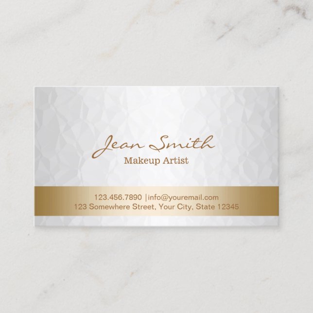 Classy Gold & White Makeup Artist Business Card (Front)
