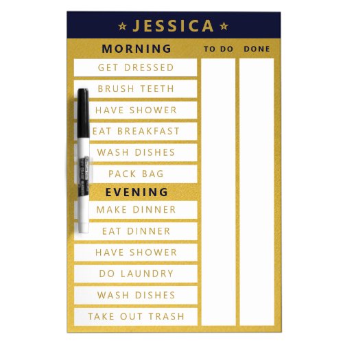 Classy Gold White Morning Evening Chores  Dry Erase Board