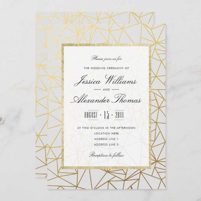 Classy Gold & White Wedding Invitation (Front/Back)