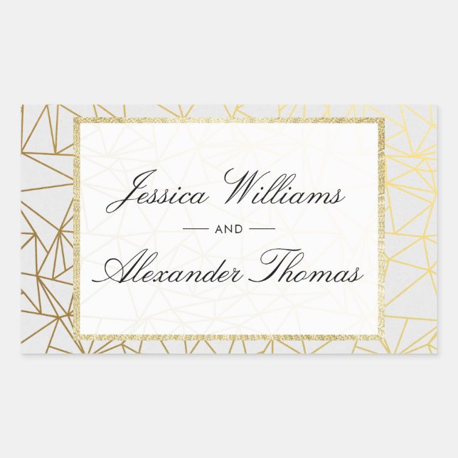 Classy Gold & White Wedding Rectangular Sticker (Front)