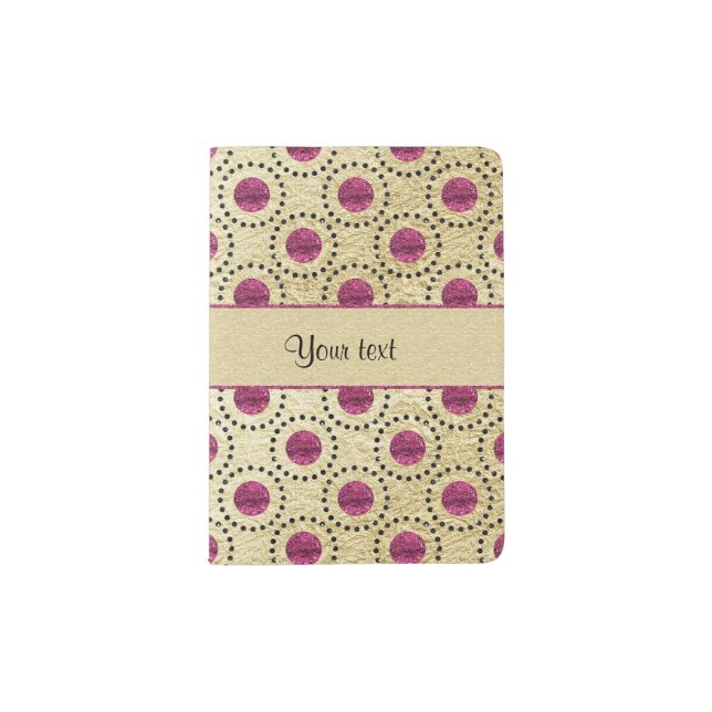 Classy Gold With Pink Glitter Dots Passport Holder (Front)