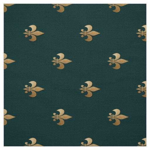 Classy golden like fleur de lis on dark sea green fabric