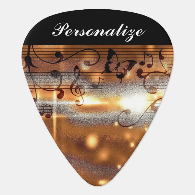 Classy Golden Musical Design 🎸 Guitar Pick (Front)