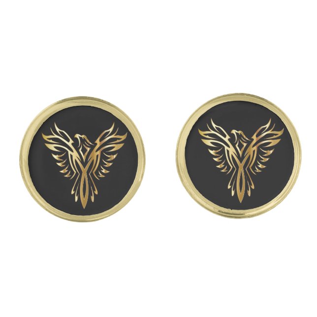 Classy Golden Phoenix Black Gold Finish  Cufflinks (Front)