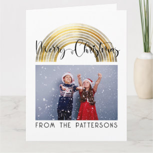 Classy Golden Rainbow Family Name Merry Christmas Card