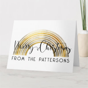 Classy Golden Rainbow Family Name Merry Christmas Card